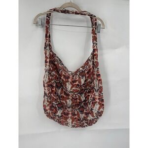 Free People Hobo Tote‎ Shoulder Bag Orange Linen Floral Beach Boho Hippie Gauzy